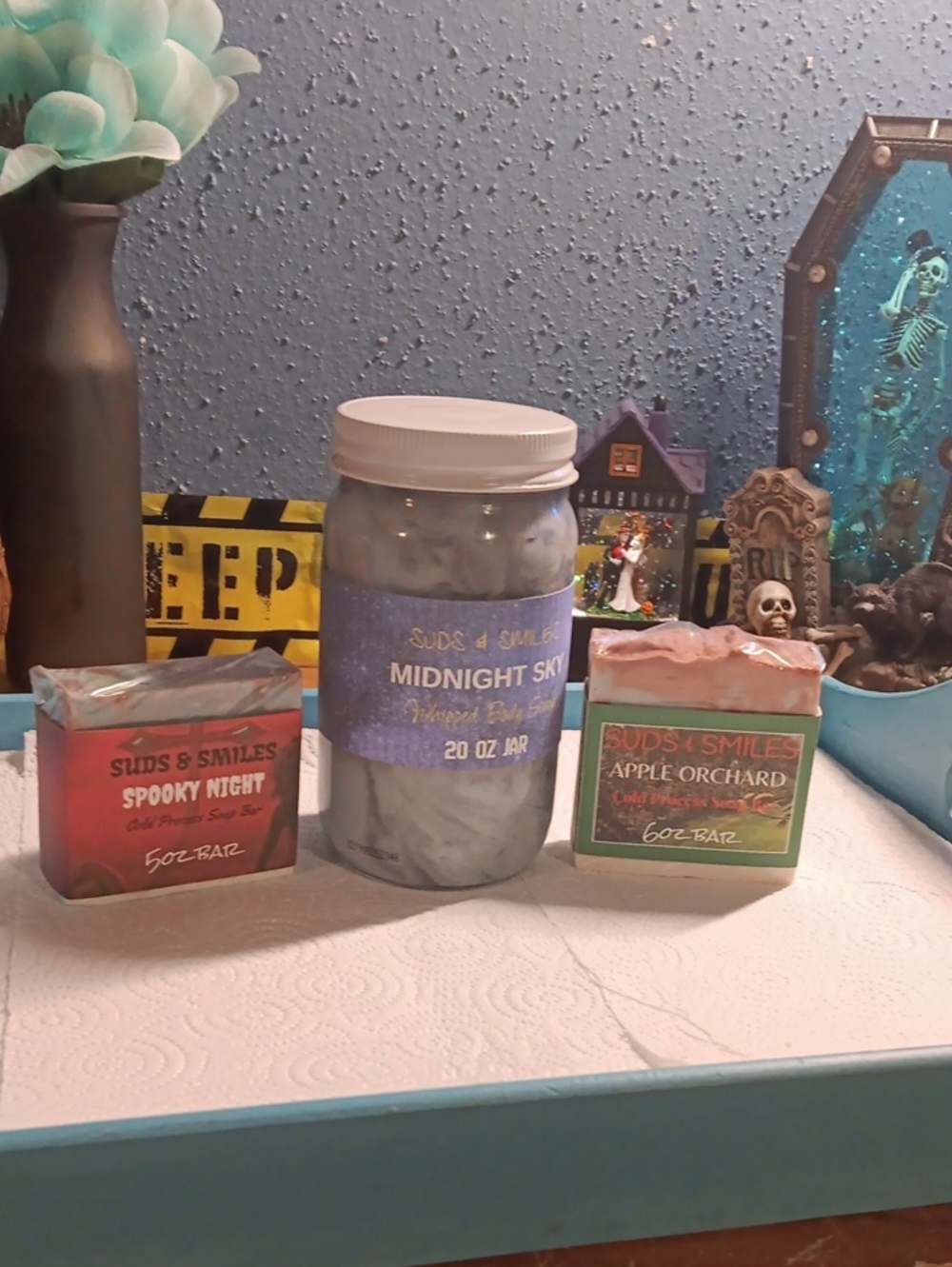 Fall Special !! Midnight Sky Whipped Body Scrub/ 2 Cold Process Halloween Bars
